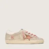 Super-Star LTD da donna in pelle scamosciata color perla con stella rosso mattone e ricami