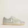Super-Star LTD da donna in pelle scamosciata platino e cristalli Swarovski con stella in pelle scamosciata platino