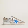 Super-Star LTD da uomo in pelle scamosciata metallizzata argento con stella in pelle e linguetta sul tallone in pelle scamosciata