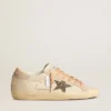 Super-Star LTD in pelle con stella in pelle scamosciata beige con borchie Swarovski