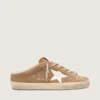 Super-Star Sabot da donna in pelle scamosciata color tabacco con stella in pelle bianca