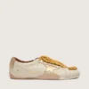 True-Star da uomo in pelle nappa bianca con stella in pelle laminata oro e linguetta sul tallone in pelle scamosciata beige