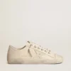 V-Star in tela color crema chiaro con stella in pelle bianco latte