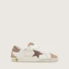 Junior Super-Star in pelle bianca con stella in pelle scamosciata grigio scuro e inserti in pelle scamosciata beige