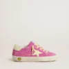 Young Super-Star in pelle scamosciata rosa con stella giallo chiaro e linguetta sul tallone
