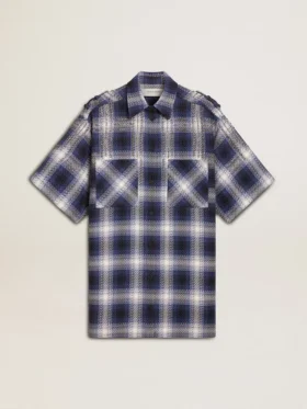 Abito camicia corto da donna con motivo a scacchiera 3D e ricami