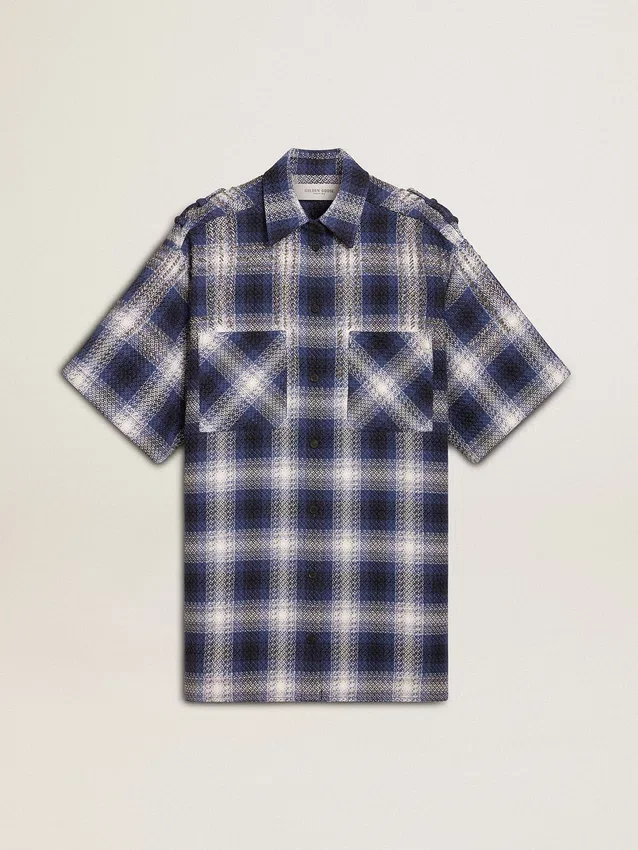 Abito camicia corto da donna con motivo a scacchiera 3D e ricami