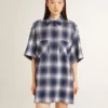 Abito camicia corto da donna con motivo a scacchiera 3D e ricami