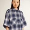 Abito camicia corto da donna con motivo a scacchiera 3D e ricami