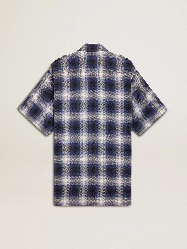 Abito camicia corto da donna con motivo a scacchiera 3D e ricami