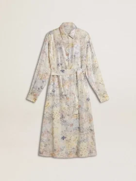 Abito camicia da donna con stampa floreale multicolore in paillettes
