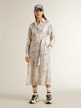 Abito camicia da donna con stampa floreale multicolore in paillettes