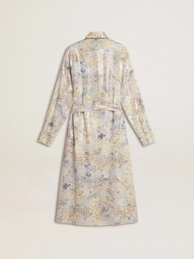 Abito camicia da donna con stampa floreale multicolore in paillettes