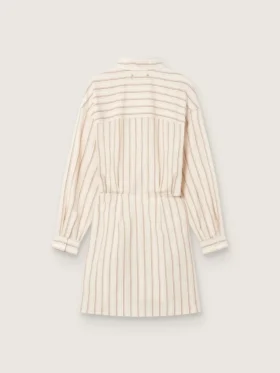 Abito camicia da donna in cotone écru a righe beige e marroni