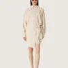 Abito camicia da donna in cotone écru a righe beige e marroni