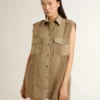 Abito camicia da donna in denim color sabbia con dettagli militari