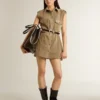 Abito camicia da donna in denim color sabbia con dettagli militari