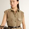 Abito camicia da donna in denim color sabbia con dettagli militari