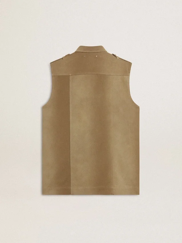 Abito camicia da donna in denim color sabbia con dettagli militari