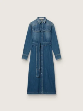 Abito camicia da donna in denim con cintura