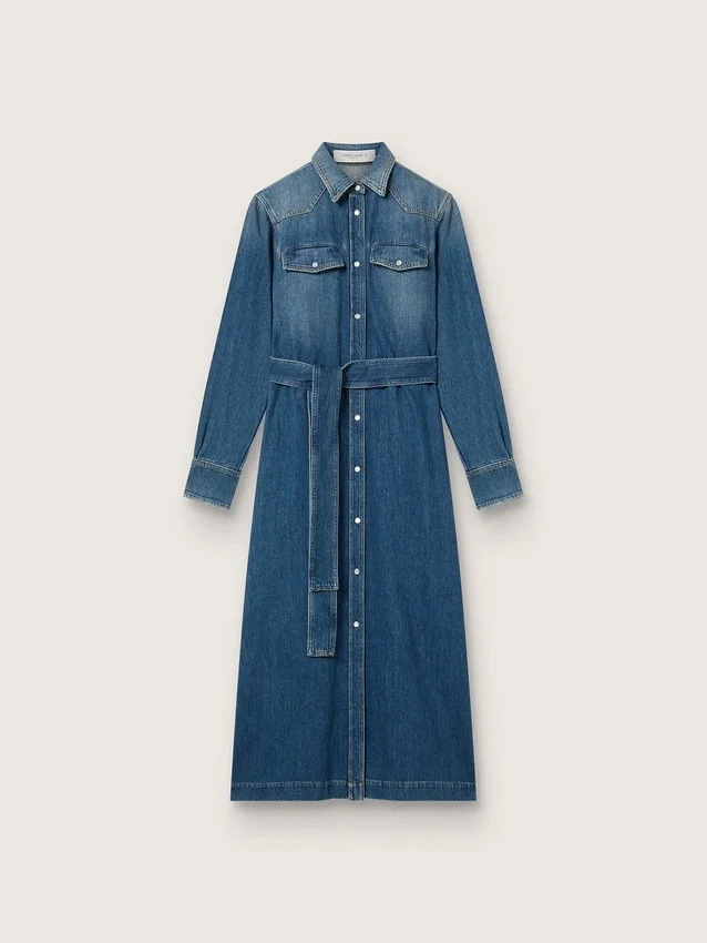 Abito camicia da donna in denim con cintura