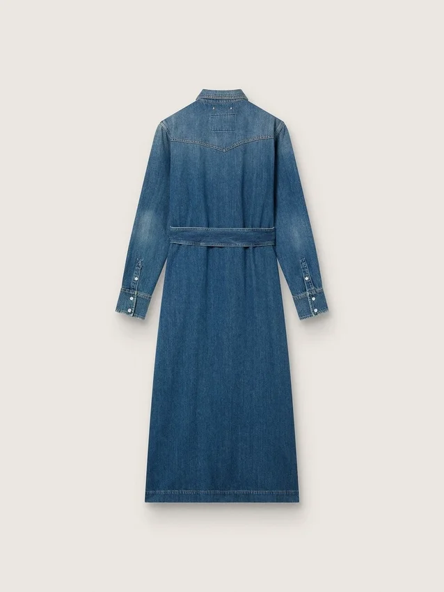Abito camicia da donna in denim con cintura