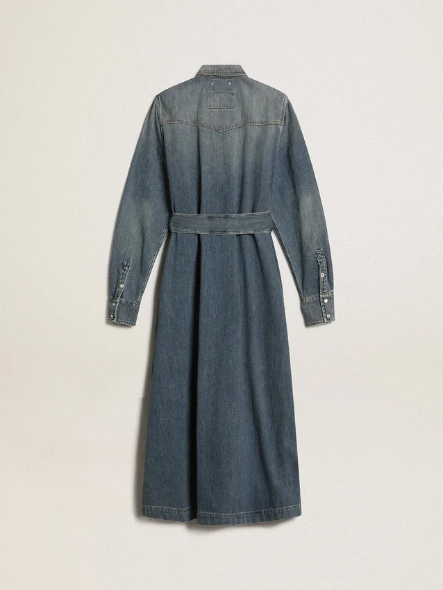 Abito camicia da donna in denim con cintura