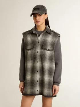 Abito camicia da donna in misto lana grigio scuro
