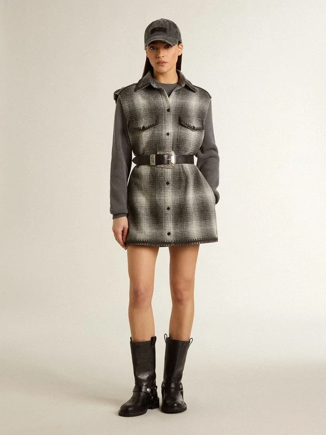 Abito camicia da donna in misto lana grigio scuro