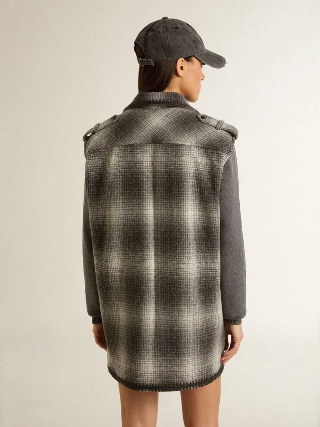 Abito camicia da donna in misto lana grigio scuro