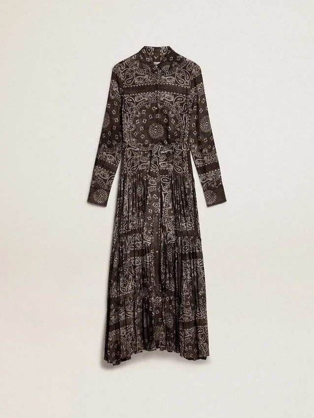 Abito camicia grigio antracite con stampa paisley