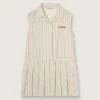 Abito camicia senza maniche a righe da bambina nei colori ecru, beige e grigio