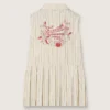 Abito camicia senza maniche a righe da bambina nei colori ecru, beige e grigio