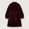 Abito da bambina bordeaux effetto velluto con ricamo sul davanti