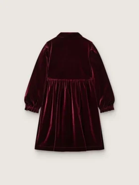 Abito da bambina bordeaux effetto velluto con ricamo sul davanti