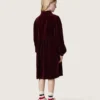 Abito da bambina bordeaux effetto velluto con ricamo sul davanti