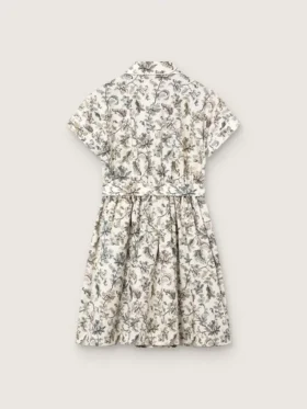 Abito da bambina “Journey” in tela di cotone bianca con stampa floreale verde