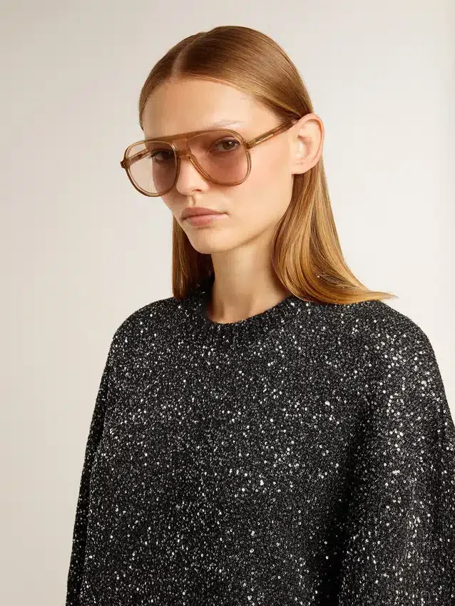 Abito da donna nero a girocollo con paillettes argentate su tutta la superficie