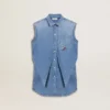 Abito in denim da bambina con nodo sul davanti e ricami