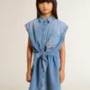 Abito in denim da bambina con nodo sul davanti e ricami