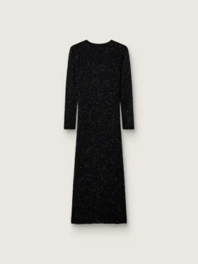 Abito lungo da donna in rete nera con paillettes nere