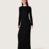 Abito lungo da donna in rete nera con paillettes nere