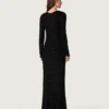 Abito lungo da donna in rete nera con paillettes nere