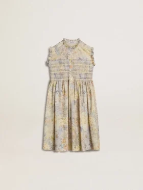 Abito midi da bambina in cotone con stampa floreale multicolore