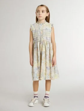 Abito midi da bambina in cotone con stampa floreale multicolore