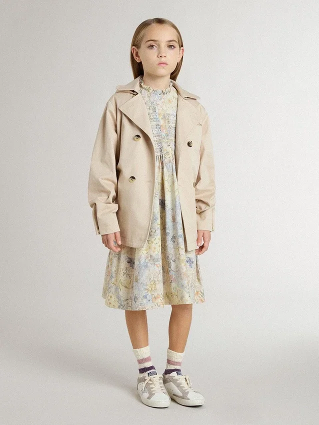 Abito midi da bambina in cotone con stampa floreale multicolore