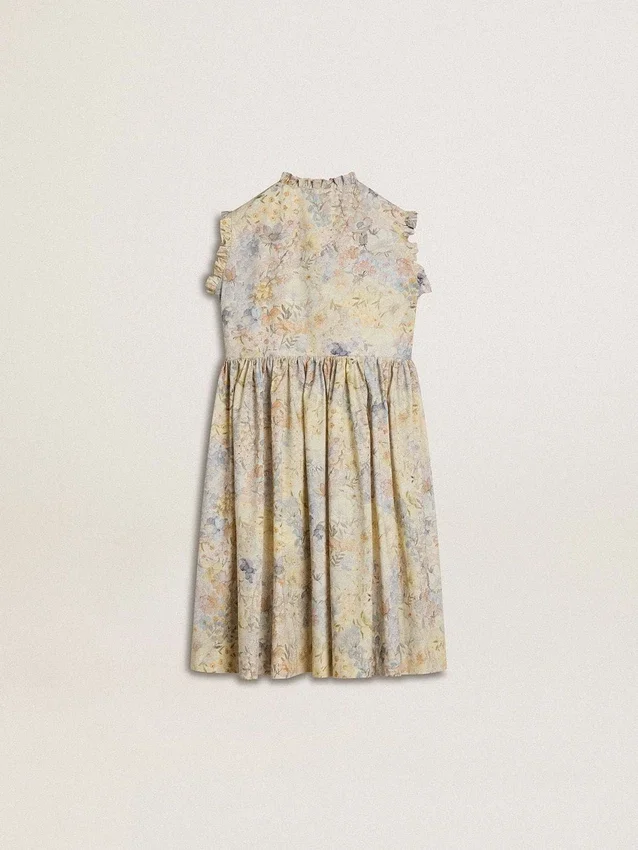 Abito midi da bambina in cotone con stampa floreale multicolore