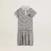 Abito midi da bambina in misto cotone a righe con ricami