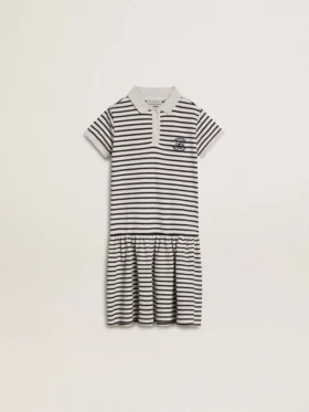 Abito midi da bambina in misto cotone a righe con ricami