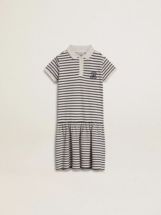 Abito midi da bambina in misto cotone a righe con ricami
